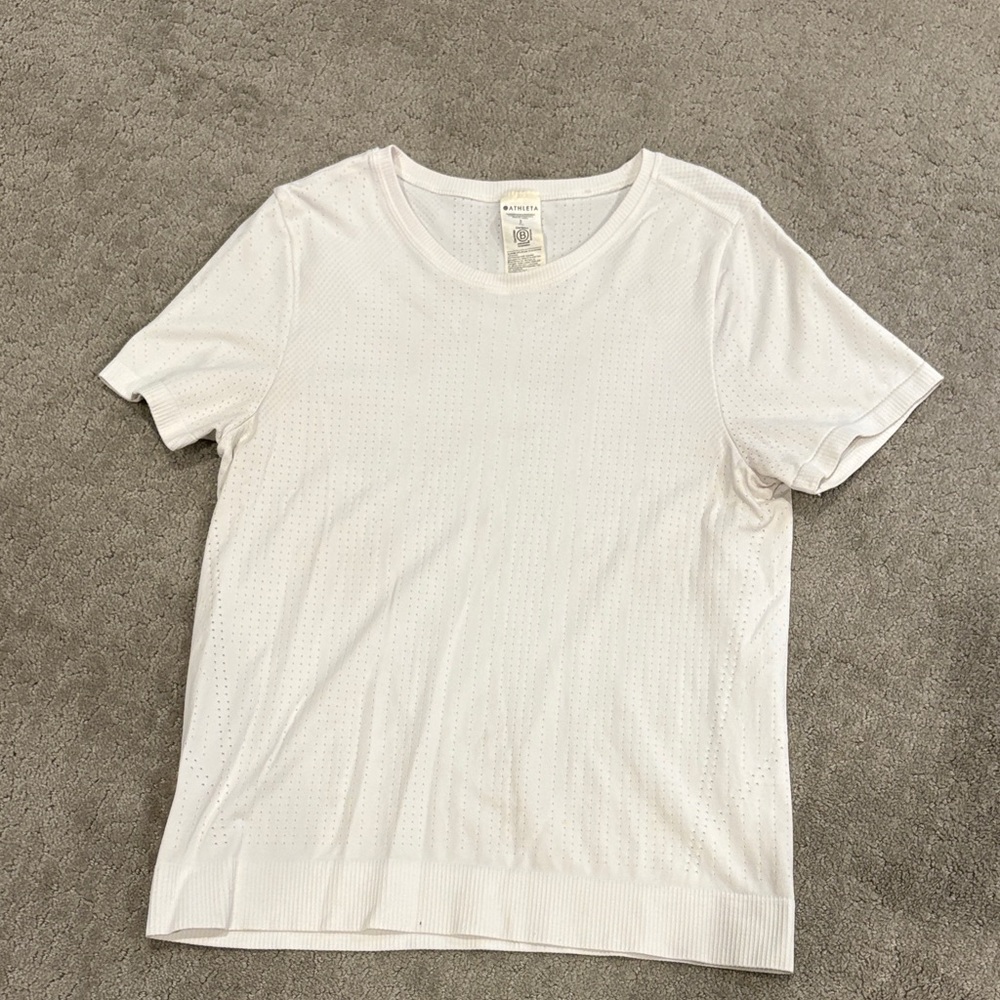 Athleta White Perforated Knit Short Sleeve Top